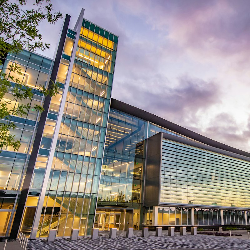 Modern glass office building facade